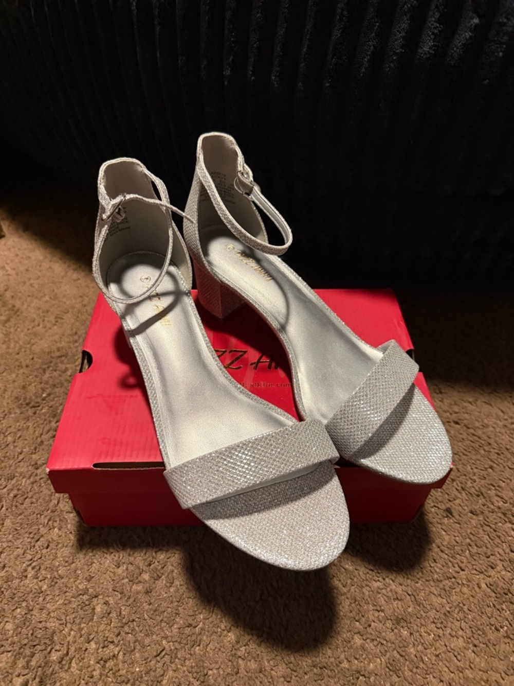 Silver Ankle-Strap Block Heel Sandals - Women's